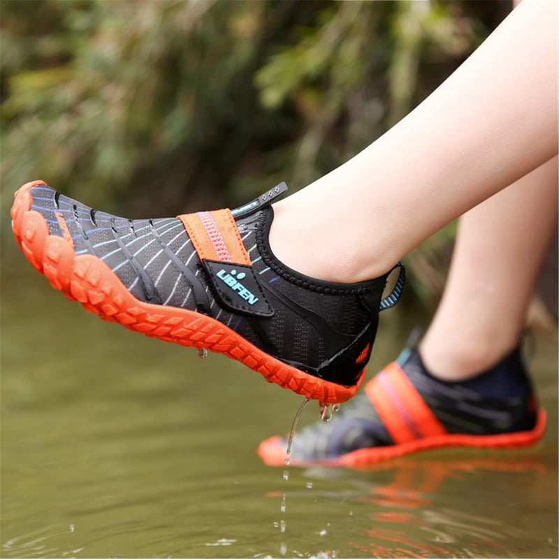 UBFEN Water Shoes for Kids Boys Girls Aqua Socks Barefoot Beach Sports Swim Pool Quick Dry Lightweight Toddler Little Big Kid A Black Orange 13 Little Kid - Image 4